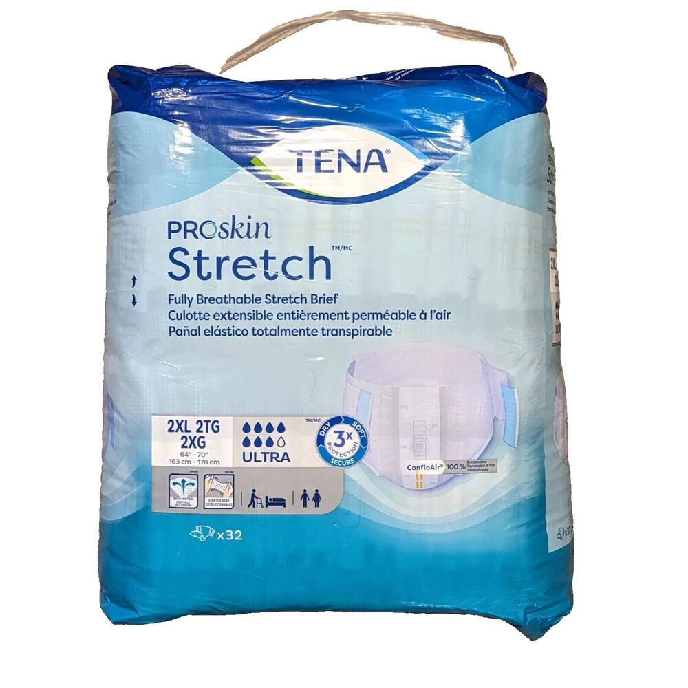 Tena Pro-skin Stretch Brief 32 Count 2XL New